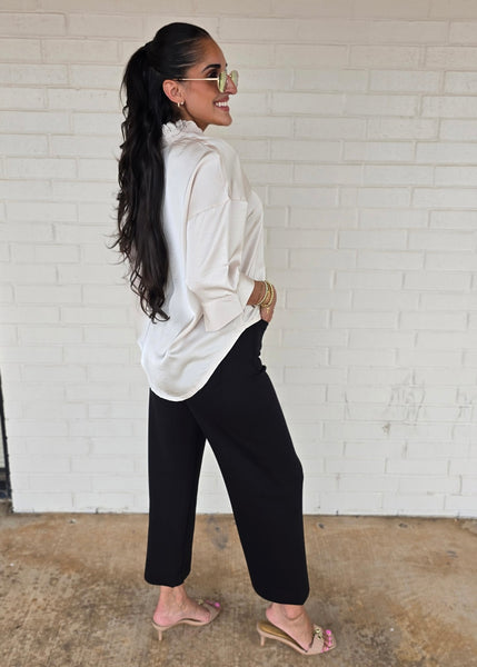 Makes Sense Cream Gold Button Up Blouse