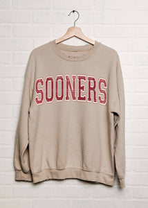 OU Oklahoma Sooners Tartan Sand Thrifted Sweatshirt