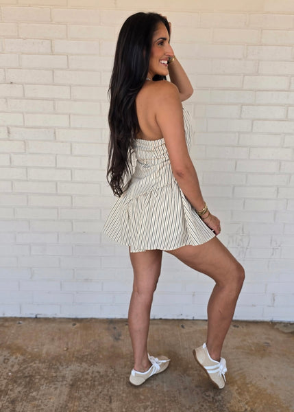 Dare To Be Brown/Cream Striped Halter Romper