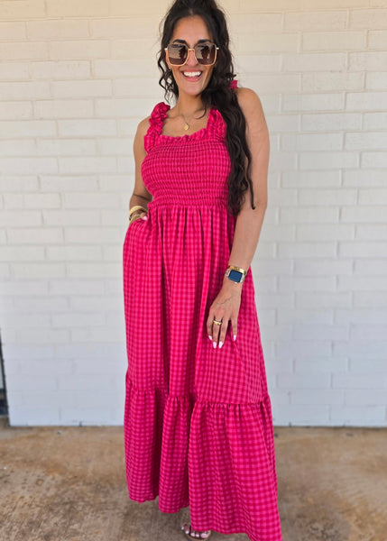 Let It Be Pink & Red Gingham Maxi Dress