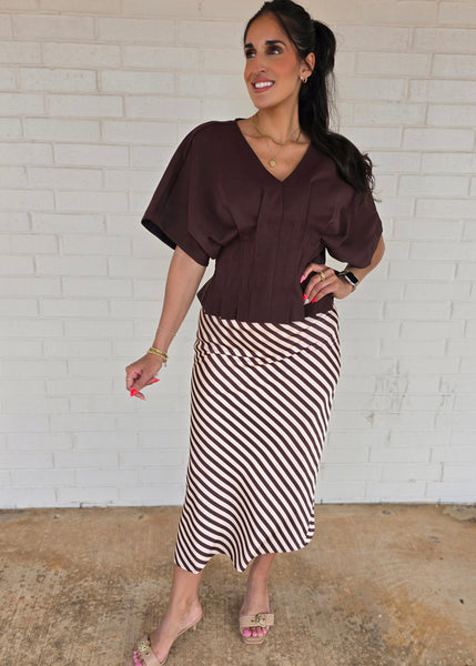 Lesson Learned Brown V Neck Top