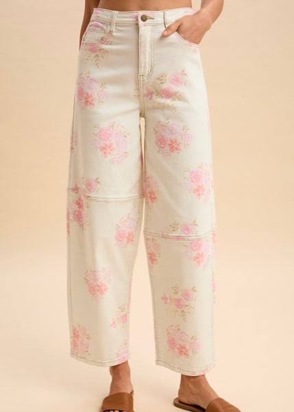 Isn't It Romantic Floral Barrel Jeans
