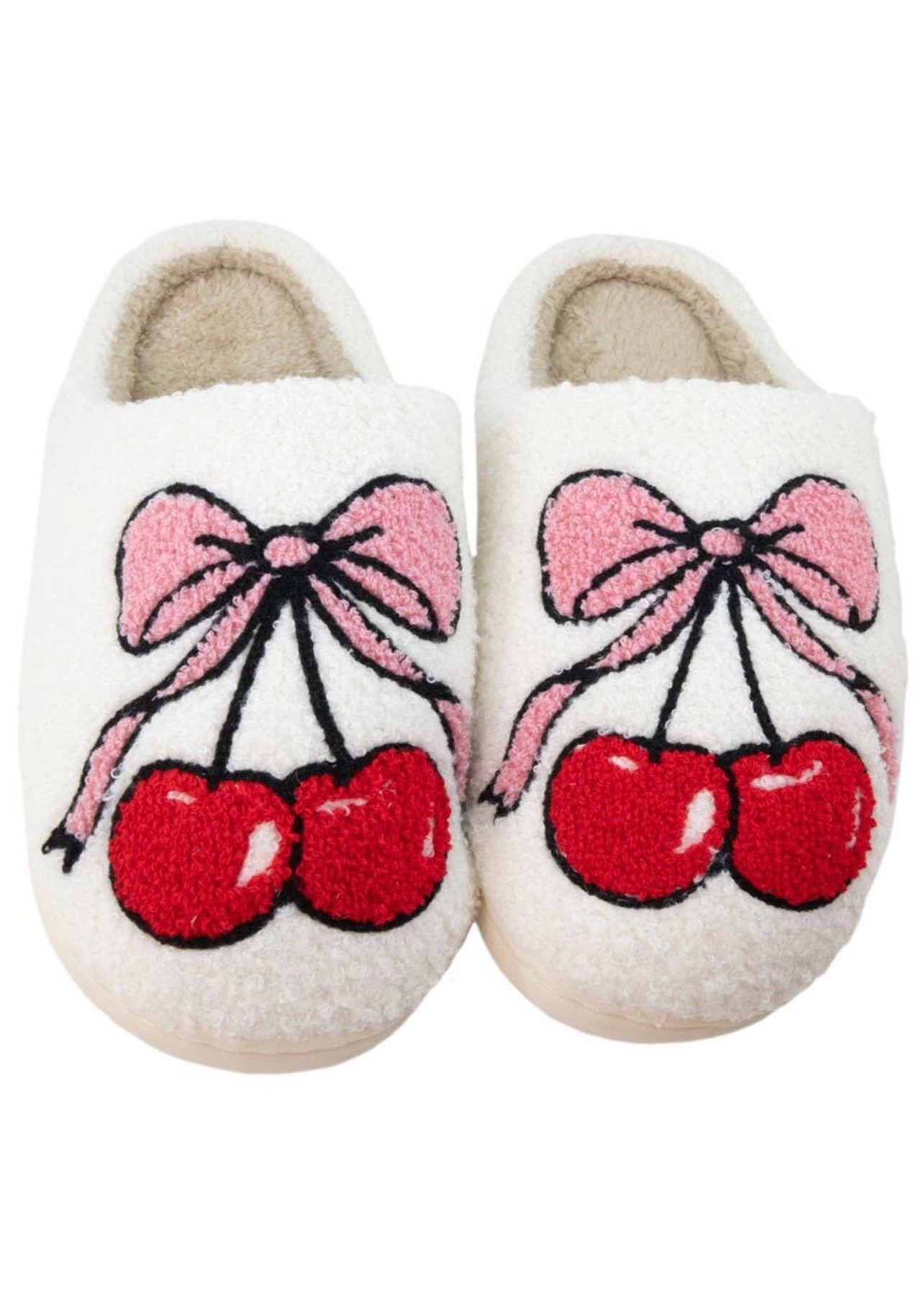 Cherry Bow Fuzzy Slippers