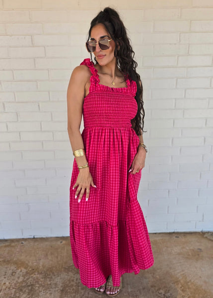 Let It Be Pink & Red Gingham Maxi Dress