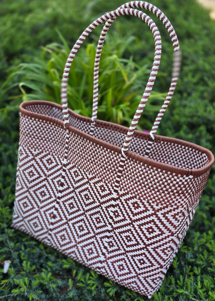 Summer Of Color Woven Single Strap Tote Bag/Brown & White