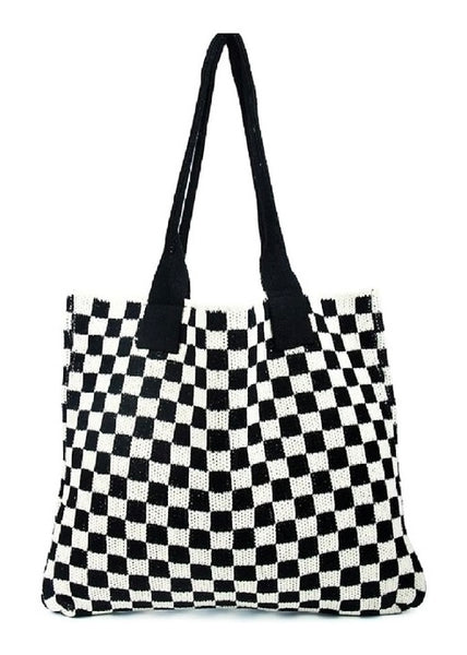 Take Me With You Black Checked Crochet Bag