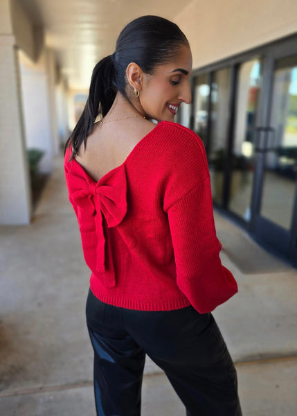 Holiday Party Red Back Bow Sweater