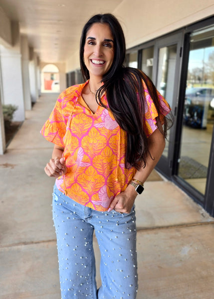 Lush Floral Short Sleeve Top - XS