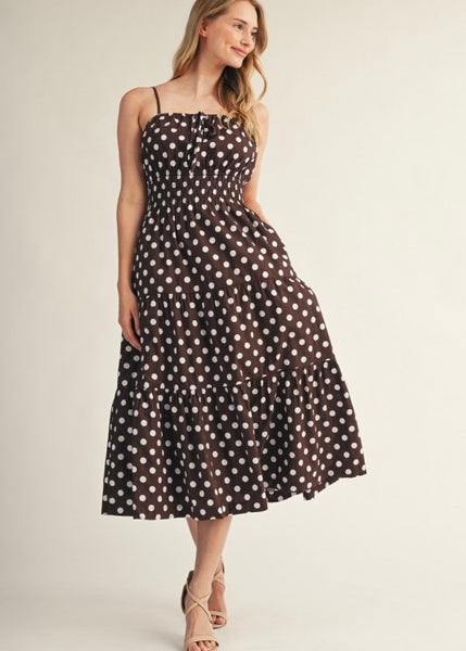 Pretty Woman Brown & White Polka Dot Midi Dress