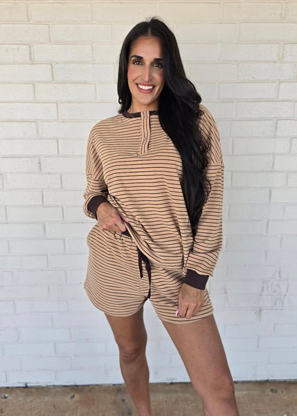 Easy Living Latte Striped 2Pc. Top & Short Set