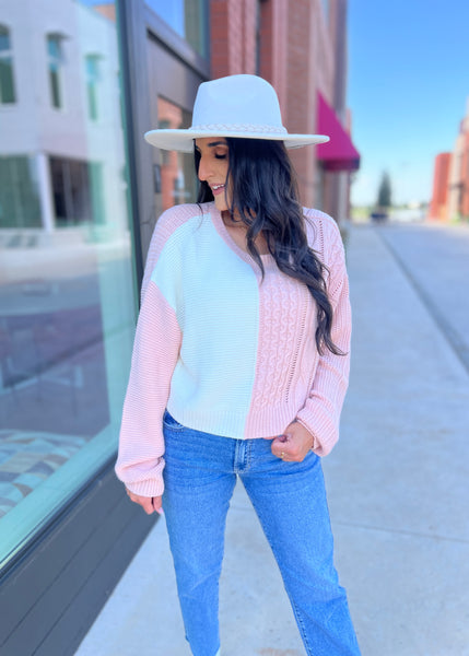 Meet Me In The Middle Pink/Cream Sweater