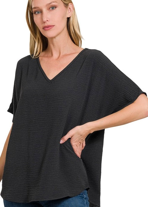Places To Go Black V Neck Airflow Top