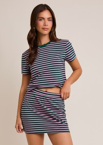 Getting Motivated Green/Pink Striped 2 Pc Set Skort Set