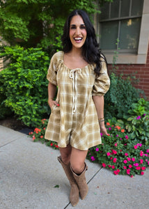 All In Season Camel Plaid Romper