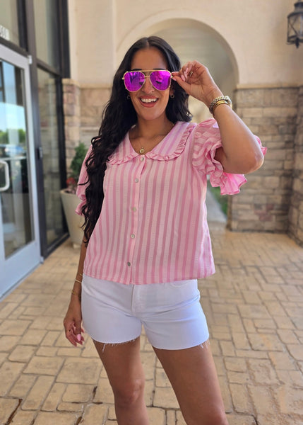 Going Out Pink Striped Puff Sleeve Top