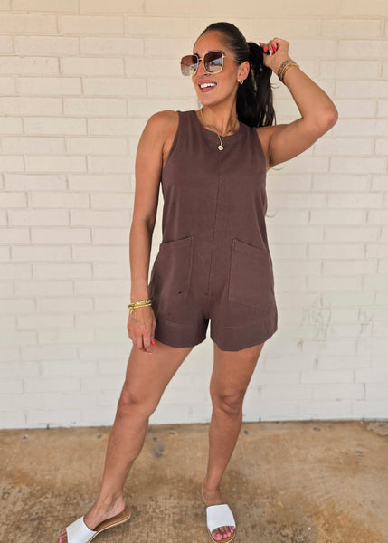 Better Days Ahead Sleeveless Brown Romper