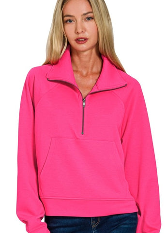 Comfy Is In Scuba Half Zip Pullover - Hot Pink