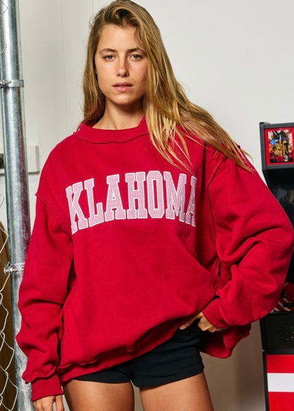 Crimson Oklahoma Mock Neck Sweatshirt