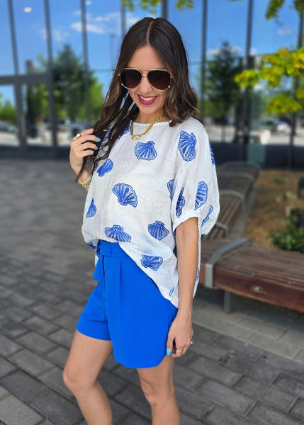On The Ocean Blue Sea Shell Top