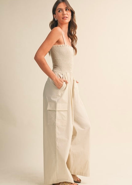 Sunday Stroll Taupe Spaghetti Strap Jumpsuit
