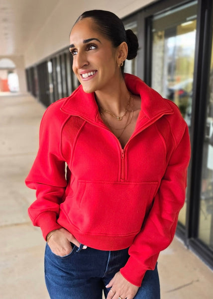 The Scuba Half Zip Sweatshirt - Tomato