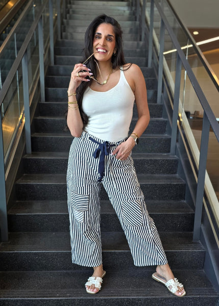 Calling Out Navy Striped Pants