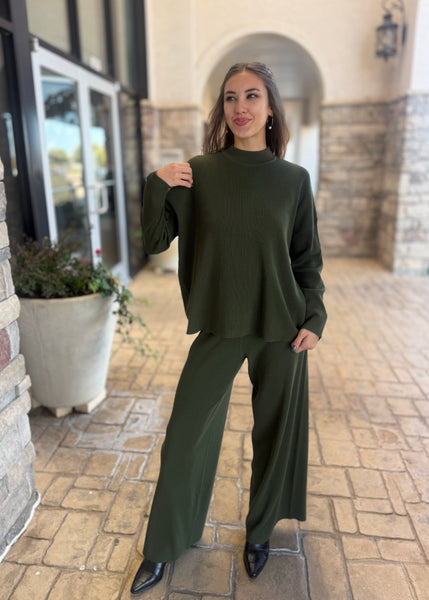 Subtly Sophisticated Army Green 2 Pc Sweater Set