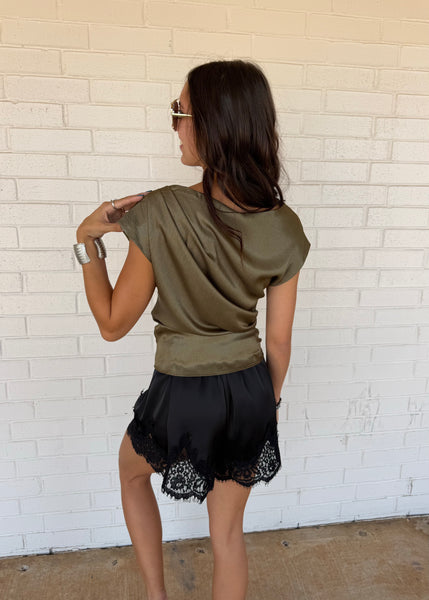 Positive Attitude Olive Asymmetrical Tie Waist Blouse