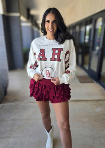 "OKLAHOMA" Phipps Split White Cropped Sweatshirt