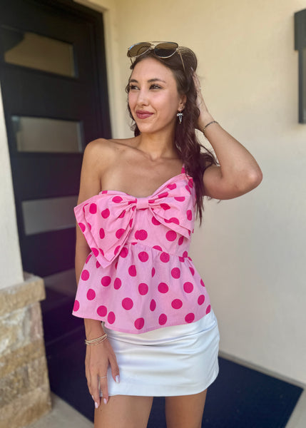 Flirty Fun Pink Polka Dot One Shoulder Top