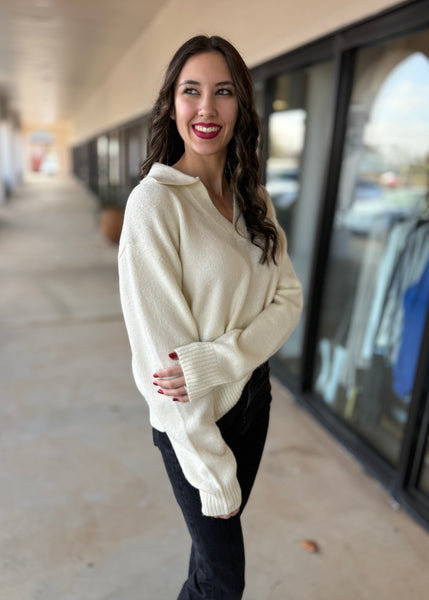 My Motives Cream V Neck Sweater