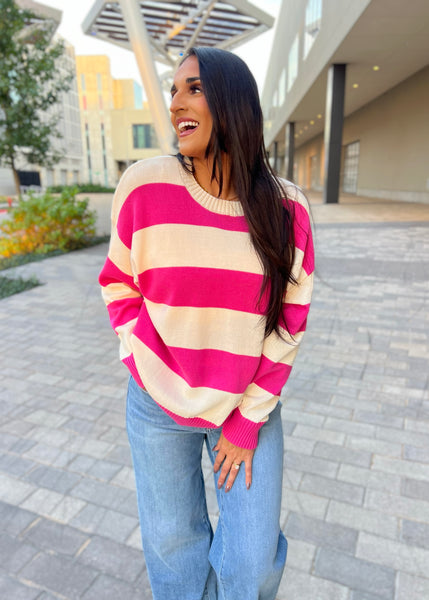 Aim For My Heart Pink/Cream Striped Sweater
