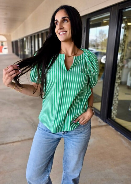 Beautiful Things Green Striped Blouse