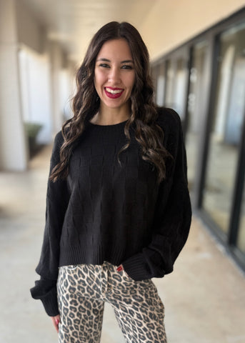 Don't Be Square Black Textured Sweater