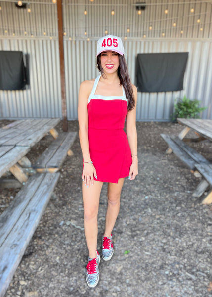 Lets Go Girl Crimson Halter Romper