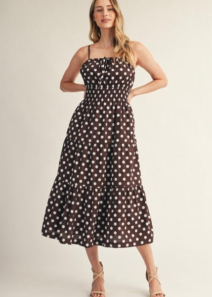 Pretty Woman Brown & White Polka Dot Midi Dress