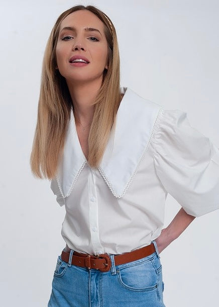 Girl Boss White Wide Collared Blouse