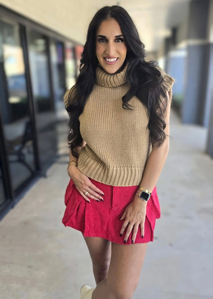 Cheering Section Red Corduroy Mini Skirt
