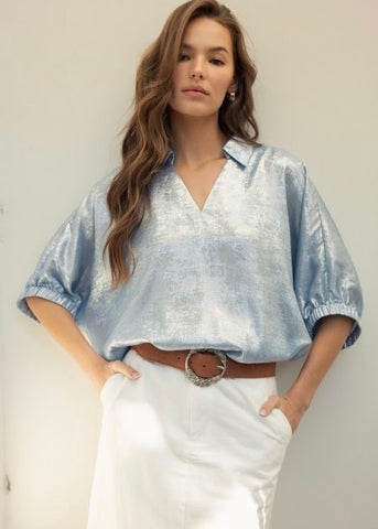 Shining Star Baby Blue Shimmer Collared Top