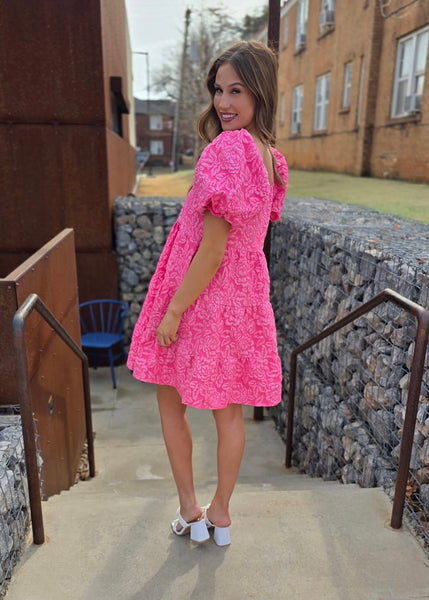This Is Forever Pink Jacquard Mini Dress
