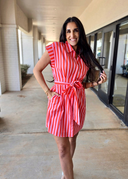 Summer Striped Button Up Shirt Dress