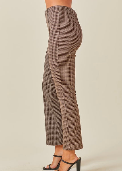 Fit and Flare Brown Checkered Knit Pants