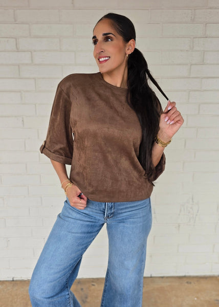 Then & Now Brown Suede Short Sleeve Top