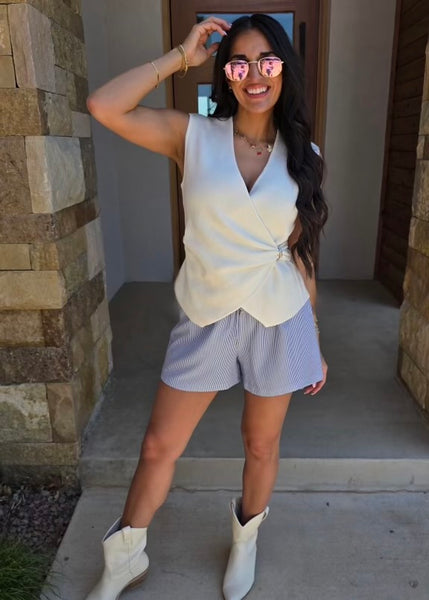 Effortless Decision Blue & White Striped Shorts