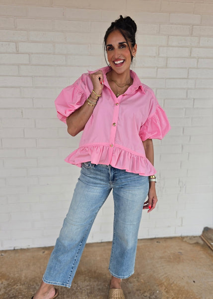 Let There Be Sunshine Pink Baby Doll Top