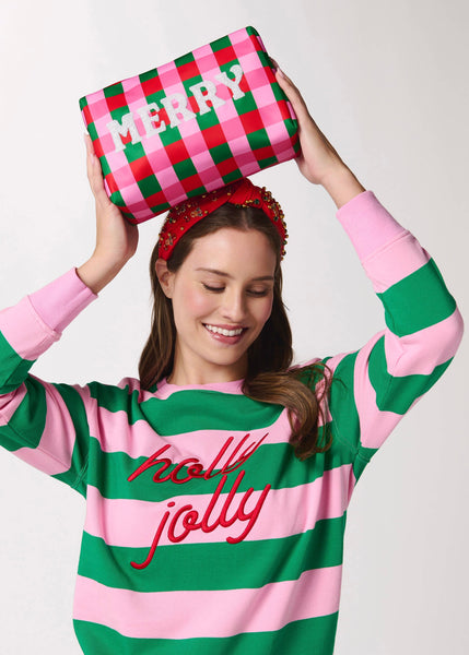 CARA CHECKERED "MERRY" ZIP POUCH