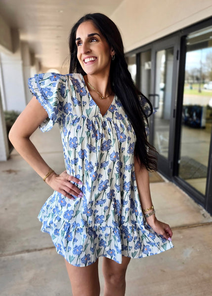 Pretty Poised Blue Floral Dress