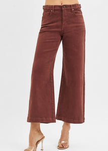 Avery Brown High Rise Cropped Wide Leg Jeans