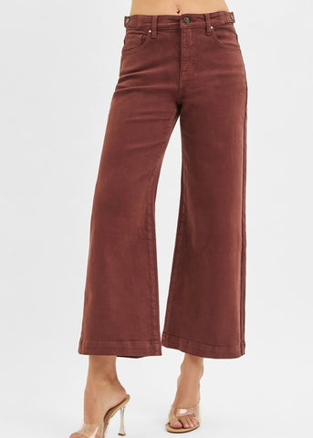 Avery Brown High Rise Cropped Wide Leg Jeans