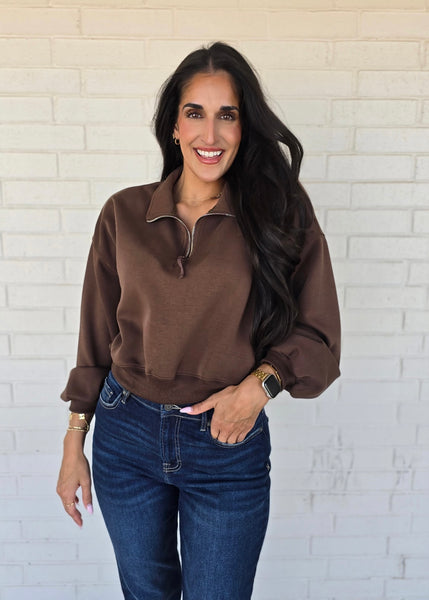 An Expert At Comfort Brown Half Zip Pullover